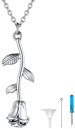 U7 Rose Flower Pendant Ash Necklace For Women Girls Stainless Steel Silver Containers For Ashes Necklaces Mum