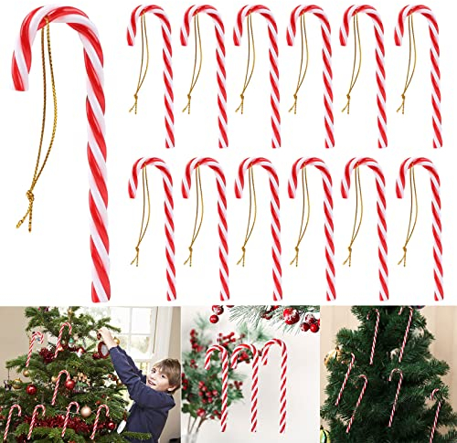 12 Stück Zuckerstangen, Zuckerstangen Weihnachtsbaumschmuck, Christbaumanhänger Christbaumschmuck Anhänger Weihnachtsbaum DEK, Rot Zuckerstangen Weihnachtsbaumschmuck