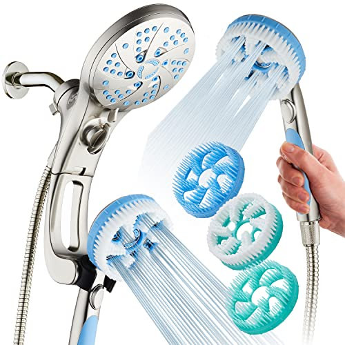 AquaCare Hochdruck 6-in-1 Aquassage - 76 Modi 3-Wege-Kombination, Duschkopf, Handbrause, Körperbürste, Haarbürste & Arm in einem! zwei Halterungen, extra langer 1,8 m Edelstahlschlauch,