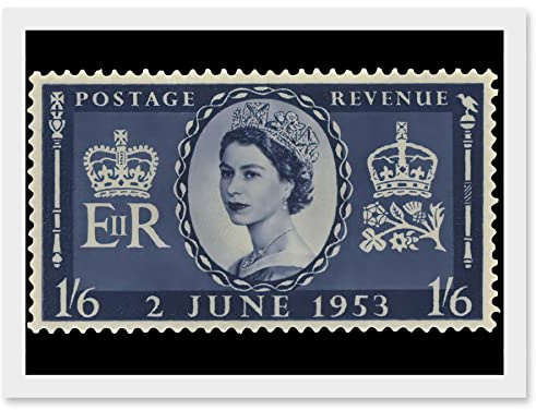 Artery8 Queen Elizabeth II of England Scotland United Kingdom Coronation Reproduction Stamp 1953 Artwork Framed Wall Art Print A4