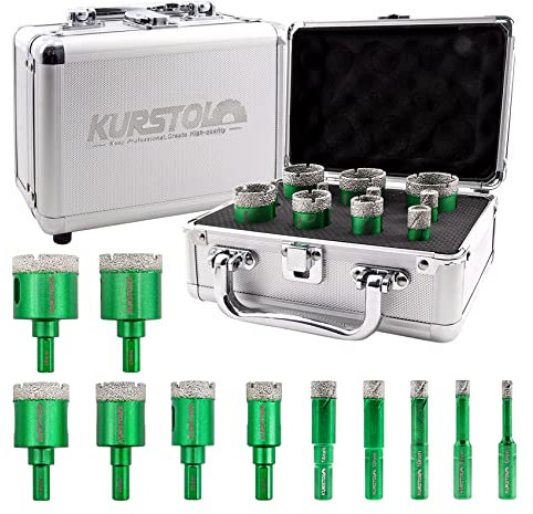 KURSTOL Kit de Forets Diamantés – 6/8/10/12/14/20/25/28/32/35/38mm Scie Cloche Tige triangulaire pour Carrelage Céramique Porcelaine Granit Marbre