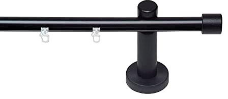 Garesa Gardinenstange Kea Ø 20mm, 1-läufig, Schwarz I Aluminium Vorhangstange inkl. Gleiter I Endknopf Kappe aus Holz I Für mittelschwere Vorhänge I 170cm
