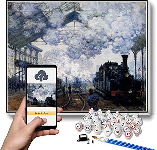 Kit de peinture par numéros pour adultes et enfants - Station Saint Lazare - Peinture extérieure par Claude Monet - Peinture par numéro sur toile pour débutants