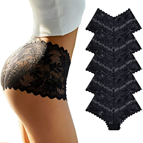 FINETOO 5er Pack Unterhosen Damen Spitze Sexy Unterwäsche für Frau Weiche und Bequem Slip Boxershorts Hipster Panties Dessous Mehrpack S-XL