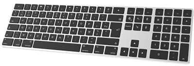 Clavier Bluetooth Aans Fil Rechargeable, en Aluminium pour Mac, Clavier Silencieux avec Touches Ultra-discrètes, Compatible avec Apple iMac, MacBook, Mac et iPad, Layout AZERTY, Argent Et Noir