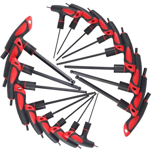 Lichamp Juego de 16 llaves Allen SAE y métricas con mango en T, 5/64-3/8 pulgadas, 2-10 mm, excelente juego, cabeza de bola, mango en T estándar, juego de llaves hexagonales Allen SAE métricas