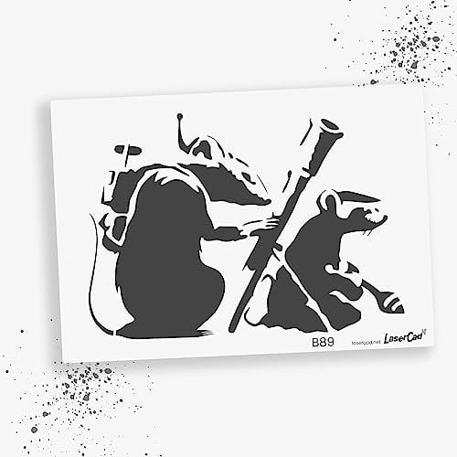 LaserCad Schablonen BANKSY Streetart (B089, Rat Rocket Launcher, DIN A7) Stencil für Graffiti, Airbrush, Kunst, Deko, zum Malen