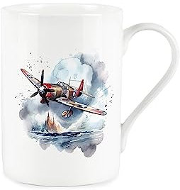 Purely Home WW2 Planes Mug - Fighter Plane Scene - Bone China White Mug Coffee/Tea Present Gift