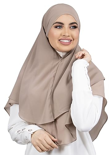 Lamishijab® Hijab zum Hineinschlüpfen, Khimar-Effekt, 2 Schleier zum Binden ohne Nadeln, für Damen, Musumane, gehüllt, HE600, taupe, One size