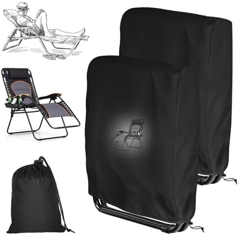 AUPERTO Garden Folding Reclining Chair Cover, 2 Pack Folding Chair Cover 210D Patio Reclining Chair Cover Waterproof Dustproof and UV Resistant, Garden Sun Loungers Stacking Covers with Storage Bag