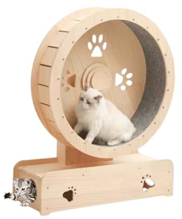 Katzenlaufrad Massivholz-Katzenräder Für Haustier-Katzenspielzeug, Katzenlaufband Für Alle Katzen, Geräuschloses Katzenlaufrad Mit Katzentunnel, Einfach Zu Montieren (Size : Diameter 75cm)