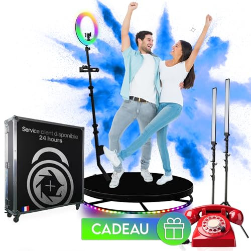 FOTOMATON SHOP 360 Photo Booth - Include 2 Faretti LED, Telefono Audiolibro, Software per l'utilizzo, Misura 80 cm - Cabina Fotografica 360 Rotante, Macchina Fotografica a 360 gradi, Photobooth 360