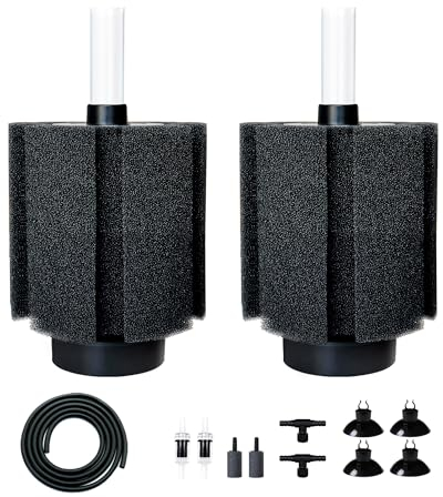 DVHEY Aquarium-Schwammfilter mit Keramik-Medien und Blasen-Diffusor, 2 Stück, ultra-leise Aquarium-Filter für Zucht von Fry Betta Garnelen (Medium für 157-22 Liter)