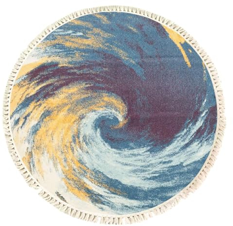 Terafeels Runder Teppich, 60 cm, rund, Baumwolle, gewebt, mit Quasten, Boho-Teppich, waschbar, Vortex-Druck, für den Innenbereich, Bodenmatte für Schlafzimmer, Wohnzimmer, Küche, Eingangsbereich,