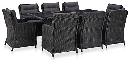 QJBSAVVA 9-TLG Garten-Essgruppe, schminktisch Stuhl Balkon Tisch eckbankgruppe Sofa Tisch Geeignet für Flur Speisesaal Strand Parks Poly Rattan Schwarz