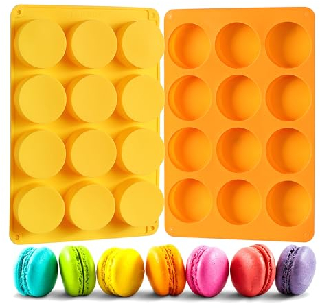 2 Pcs Oreo Chocolate Cookie Silicone Molds, 12-Cavity Round Silicone Mold, Baking Mold for Oreo, Chocolate, Cookie, Candy, Mini Cake, Jelly (Orange + Yellow)