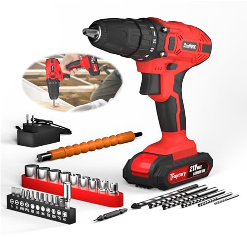 Cordless Drilling Machine, 21V Power Drill Cordless with w/1.5AH Li-ion Battery & Charger, for DIY, Wire Pliers for Wood, Furniture Installation - 29pcs Accessories, LED, 2 Speed, 25+1 Torque Setting