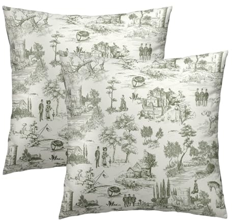 Kissenbezüge im Landhausstil, Vintage-Stil, quadratisch, Baumwolle, grün, französischer Landhaus-Kissenbezug, 40,6 x 40,6 cm, 2 Stück, für Bauernhaus, Party, Sofa, Zuhause, Schlafzimmer, Outdoor