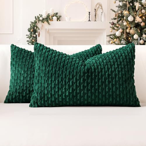 Sungeek 2er Set Kordsamt Kissenbezüge, Dekorativ Zierkissenbezüge Weich Kissenbezug Dekokissen Sofakissen Boho Deko Bezug Kissenhülle für Sofa Schlafzimmer Wohnzimmer (Dunkelgrün, 40x60 cm)