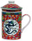 Taza de té de cerámica con tapa + colador para té suelto con motivo asiático (Dragón rojo, 496) Taza china japonesa para los amantes del té, porcelana café regalo Set Asia Asia Taza Avena