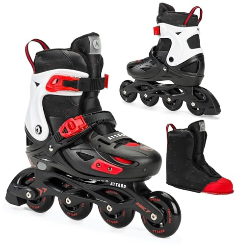 ATTABO Kinder Inliner APX Größe 31-35 Fünfstufige Einstellung ABEC-7 Lager Hartschale PP Schiene Haftfähige PU Räder Einfaches Bremsen Passgenauigkeit Farbe Schwarz/Weiß