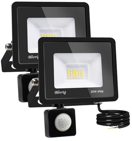 Blivrig 2PCS LED Strahler mit Bewegungsmelder Außen 20W Warmweiss, Fluter mit Bewegungssensor, Superhell 2000LM Aussenstrahler, IP66 Wasserdicht Scheinwerfer, für Garten, Garage