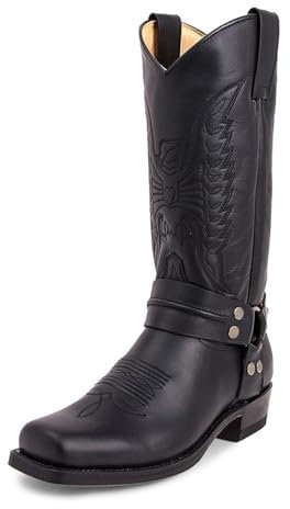 LMUIPMAA Uomini PU Pelle Equitazione Moto Stivali Ricamo Stivali Mezzo Polpaccio Punta Quadrata Western Cowboy Biker Stivali,Nero,43 EU