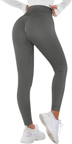 Zhiaek Sport Leggings Damen Booty Scrunch Push Up Blickdicht Sportleggins Lang Nahtlose Gym Leggings High Waist Seamless Yoga Hosen Sporthose Dunkelgrau M