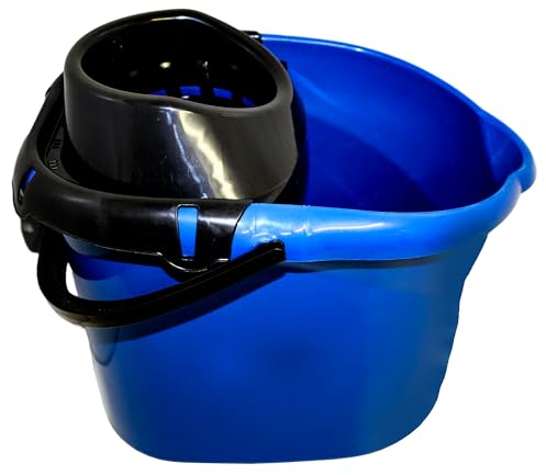 KMJ Blue Heavy Duty Mop and Buckets Sets with Detachable Wringer- Classic Plastic Mop and Bucket- Sturdy Plastic Buckets and Floor Mops- Super Absorbant Microfibre Cotton Mop with Steel Pole