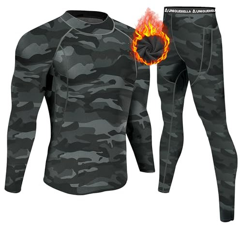 UNIQUEBELLA Mens Thermal Underwear Set Long Sleeve Turtleneck Tops Long Johns Thermal Base Layer Bottom Fleece Lined Quick Drying