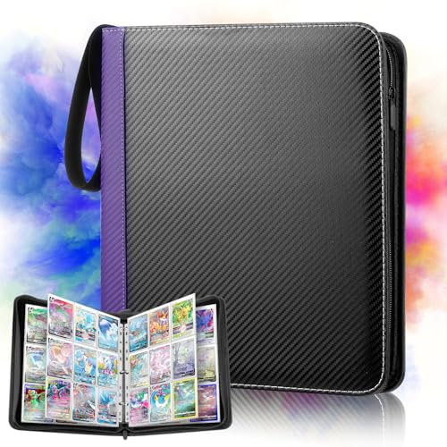 GIBOHOM Álbum de para Cartas, Carpeta de Cartas Coleccionista 900 Cartas 50 Paginas, Álbum de Fundas Transparente e Impermeable para Tarjetas de Tamaño Estándar (Morado)