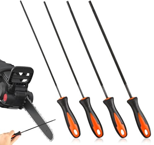 4 Stück Feile für Kettensäge, Rundfeile Kettensäge mit Griff, Gibt es 4 Größen von 3,2mm, 4,0mm, 4,8mm, 5,5mm Kettensäge Feilen, Kettensägefeile für Kettensägen