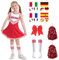 SFNN 5er Set Cheerleader Kostüm Kinder,Cheerleadering Outfit Mädchen mit Pompoms,Socken,Tattoo-Aufkleber und Kopfschmuck,Cheerleading Uniform Kleid,Kinder Cheerleadering für Karneval Party (Rot, 150)