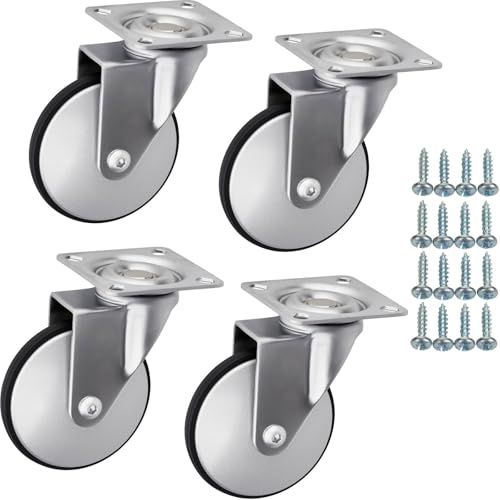 SOTECH 4 Stück Möbelrollen LINDAU Ø 75 mm silbergrau/schwarz ohne Bremse | inkl. Schraubenset Belastbarkeit bis 140 kg (35 kg pro Transportrolle)