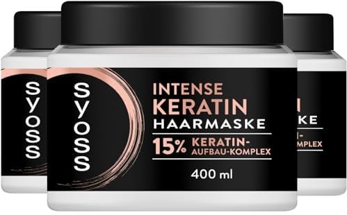 SYOSS Intense Keratin Haarmaske (3x 400 ml), hochwertige Haarkur für schwaches & brüchiges Haar, sorgt mit 15% Keratin-Aufbau-Komplex für stärkeres Haar und weniger Haarbruch