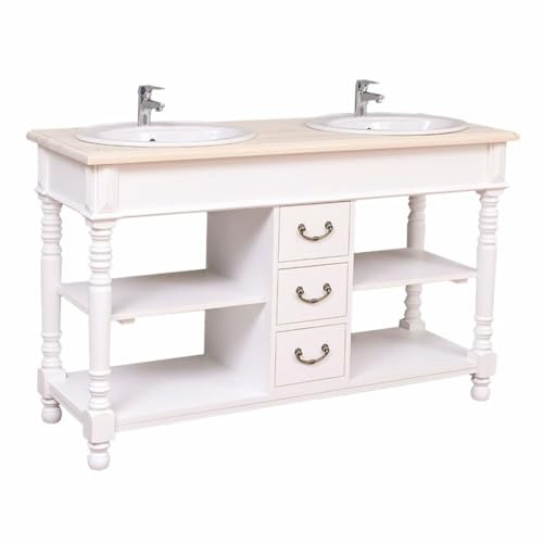 Casa Padrino Landhausstil Doppel Waschtisch mit 2 Waschbecken Weiß/Naturfarben 150 cm