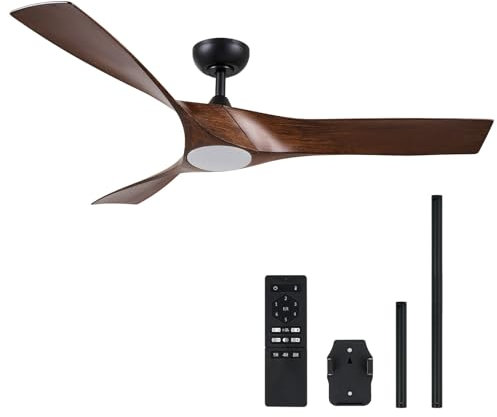 VONLUCE Ventilador de Techo con Luz y Mando a Distancia de 132 cm, 3 Aspas de ABS, Motor DC Reversible Silencioso de 6 Velocidades, Ventilador de Techo para Cocina, Dormitorio, Salón, Estudio o Patio