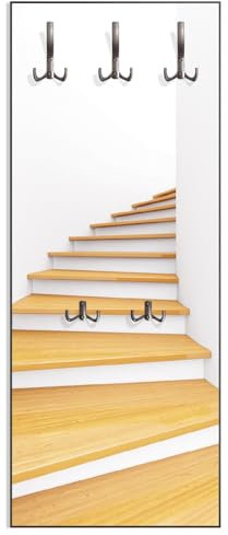 Wallario Wandgarderobe aus Holz in Größe 50 x 125 cm in Premium-Qualität, Motiv: Wendeltreppe aus hellem Holz | 5 Kleiderhaken zum Aufhängen