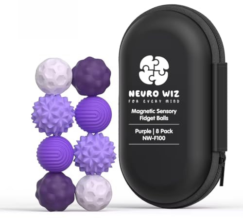 Magnetic Sensory Fidget Balls – Textured Silicone with Carry Case (Purple, 8 Pack)