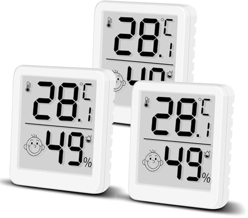 3 Stück Digital Hygrometer Thermometer mit Smiley, LCD Feuchtemessgerät Innen, Mini Luftfeuchtigkeitsmesser Meter Hochgenauer Temperatursensor für Babyzimmer Innenraum Büro Wohnzimmer