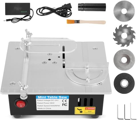 Sierra de Mesa Mini Multifunción 96W, Sierra Circular Portátil Eléctrica para Madera con 7 Posiciones de Corte y 4 Hojas de Sierra, para Bricolaje y Carpintería (B)