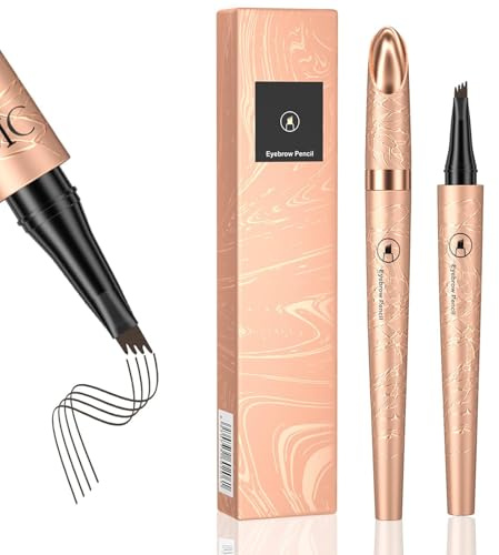 CHARMNAIL Augenbrauenstift - Microblading in Dunkelbraun, Wasserfest, Schweißfest & Wischfest, Mit Vier Abgewinkelten Mikrogabeln und Spitzen, Natürliche Form für Alltag und Jeden Anlass