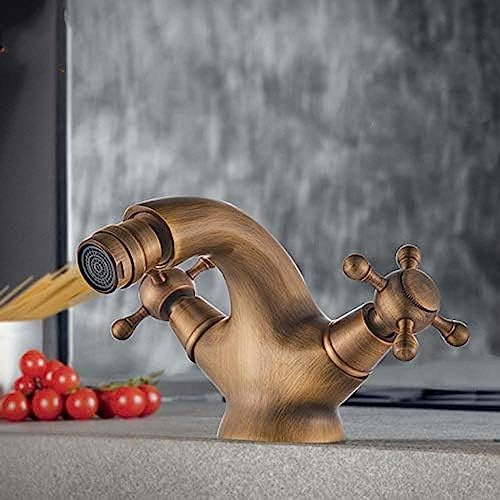 YRYRYW Antique Brass Bidet Shower Basin Faucet Dual Cross Handles Hot Cold Water Mixer Tap - Spout Household faucets