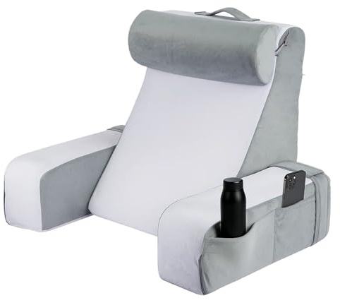 ANYVOYAGE Reading Pillow with Arms, Solid Foam Backrest Cushion for Bed & Sofa, Supportive Bed Rest Pillow for Reading, Watching TV, Gaming, Washable Velvet Cover, Handy Pockets & Carry
