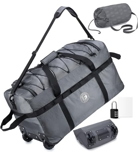 SUCIKORIO Pliable Sac de Voyage à roulettes 100L Grande Taille XXL 70x35x40cm Cadenassable avec Cadenas à Combinaison Imperméable Oxford Travel Bag Bagage a Main Cabine Avion Valise de Cabine, Gris