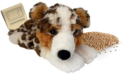 Habibi Plush Wärmekissen/Stofftier f. Kinder und Erwachsene – 2047 Australien Shepherd mit Hirsefüllung, Wärmekuscheltier zum Erwärmen in der Mikrowelle/Backofen, ideal auch für Babys
