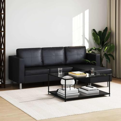 Teenpull L-förmiges Sofa 3-Sitzer Kunstleder Schwarz, 188x122x77cm, Ecksofa mit Chaiselongue, Wohnzimmer Möbel, strapazierfähig und pflegeleicht