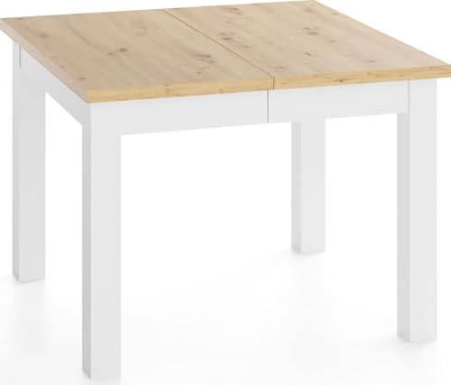 WFL GROUP Quadratischer Esstisch Ausziehbar 80 bis 180 cm – Verlängerbar, für 4-10 Personen mit Weißen Holzbeinen – Tisch für Wohnzimmer & Esszimmer in Eiche Artisan Hellbraun