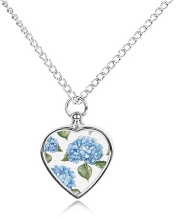 GHBNK Cremation Necklace for Ashes Blue Hydrangea Pattern Pet Urn Necklace 27.6 Adjustable Chain Memorial Dog Cat Jewelry Keepsake with Filling Kit Sympathy Gift