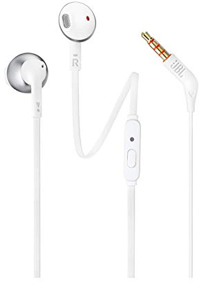 JBL T 205 CrM - Auriculares (Alámbrico, Dentro de oído, Binaural, Intraaural, 20-20000 Hz, Cromo, Blanco)